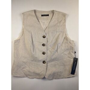 Emerson Lang Vest Size Medium Linen Cotton Beige Button Up Nwt